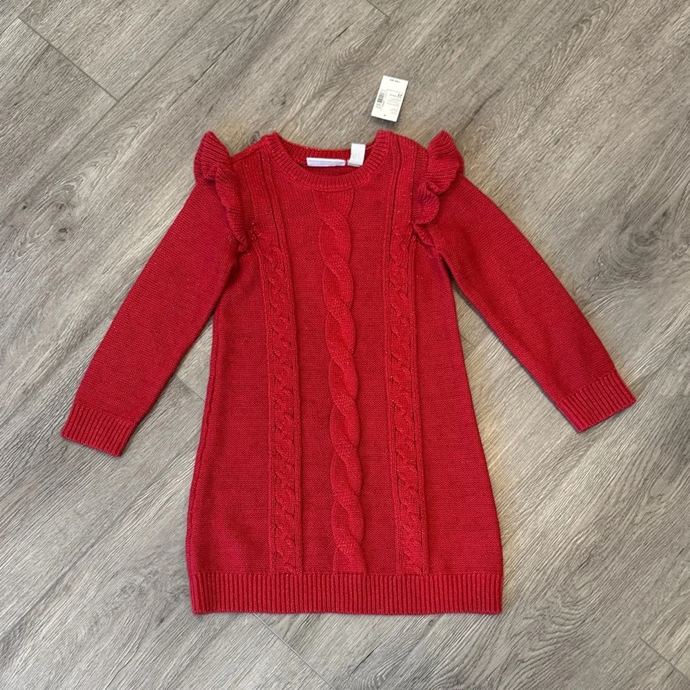 🆕 The Children’s Place Red Cable Knit Kids Dress Sz 4 G10